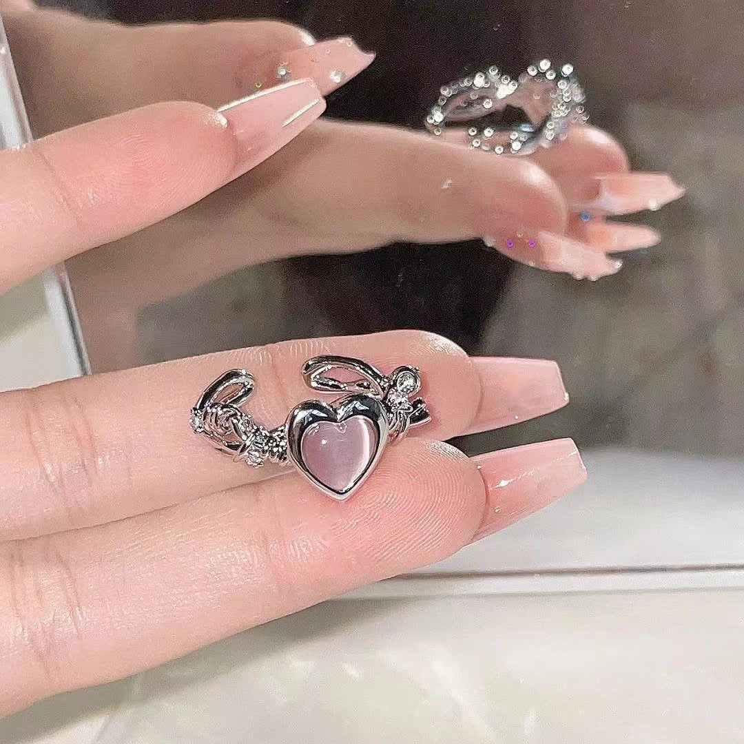 Wholesale Valentine's Day Alloy Pink Love Thorn Imitation Cat Eye Zircon Ring